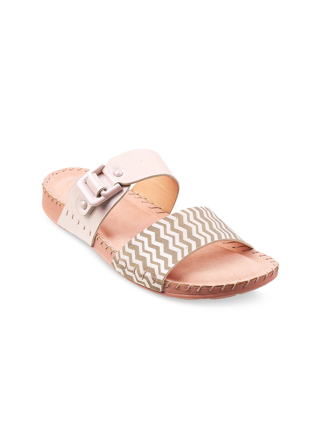 

Metro Woman Peach-Coloured Printed Open Toe Flats with Buckles