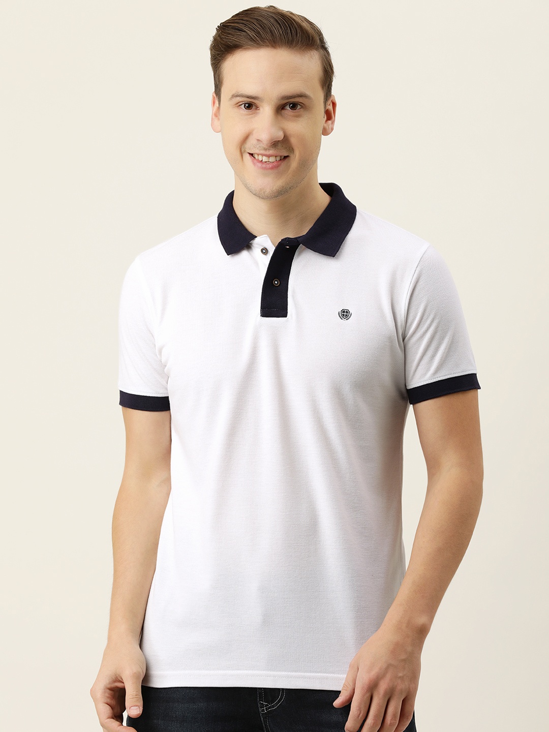 

PETER ENGLAND UNIVERSITY Men White Contrast Polo Collar Slim Fit T-shirt