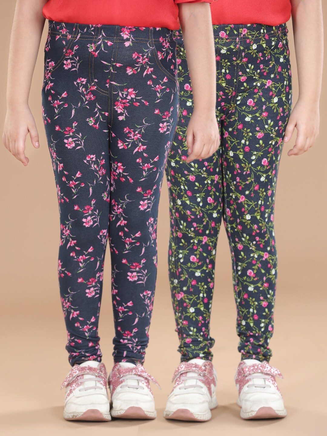

StyleStone Girls Pack Of 2 Navy Blue Printed Cotton Jeggings