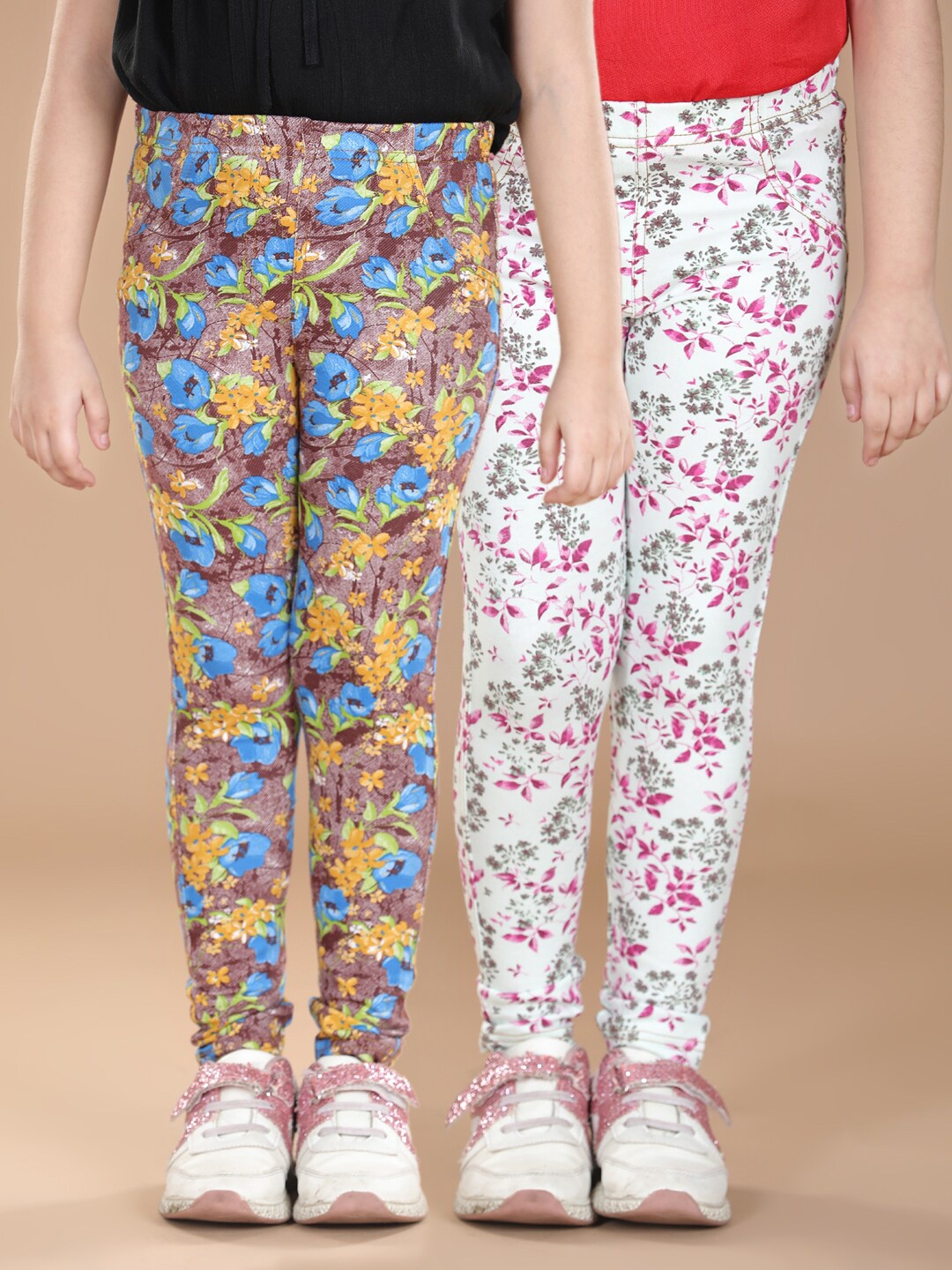 

StyleStone Girls Pack of 2 Printed Cotton Jeggings, White