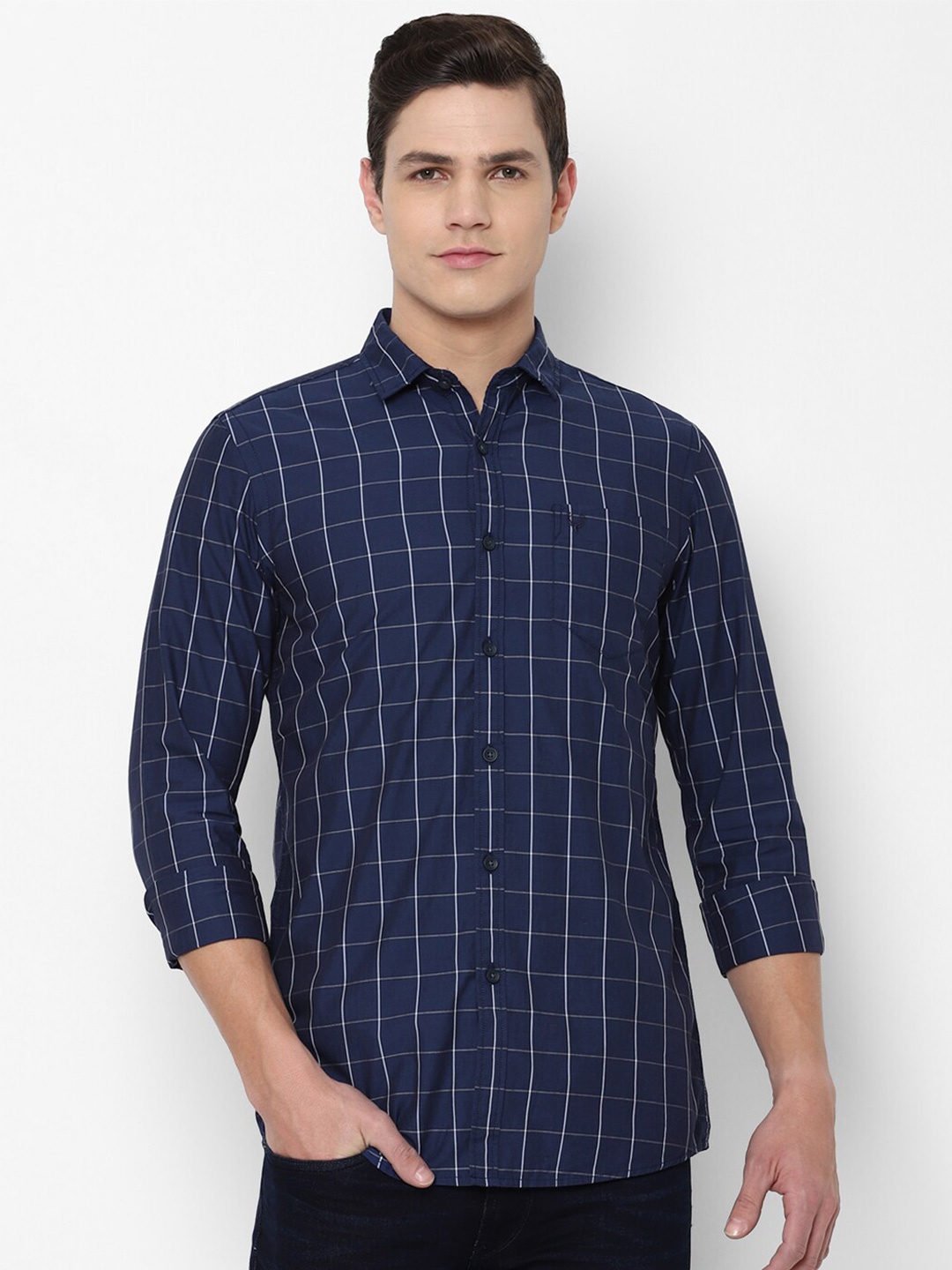 

Allen Solly Sport Men Navy Blue Grid Tattersall Checks Checked Casual Shirt