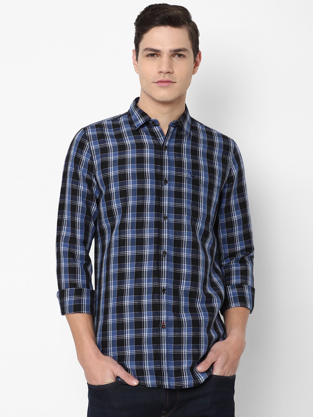 

Allen Solly Sport Men Navy Blue Checked Regular Fit Casual Shirt