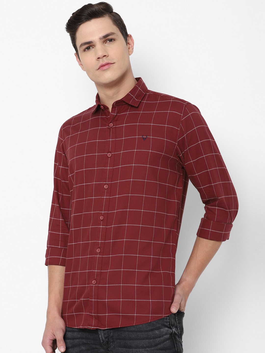 

Allen Solly Sport Men Maroon Windowpane Checked Pure Cotton Regular-Fit Casual Shirt