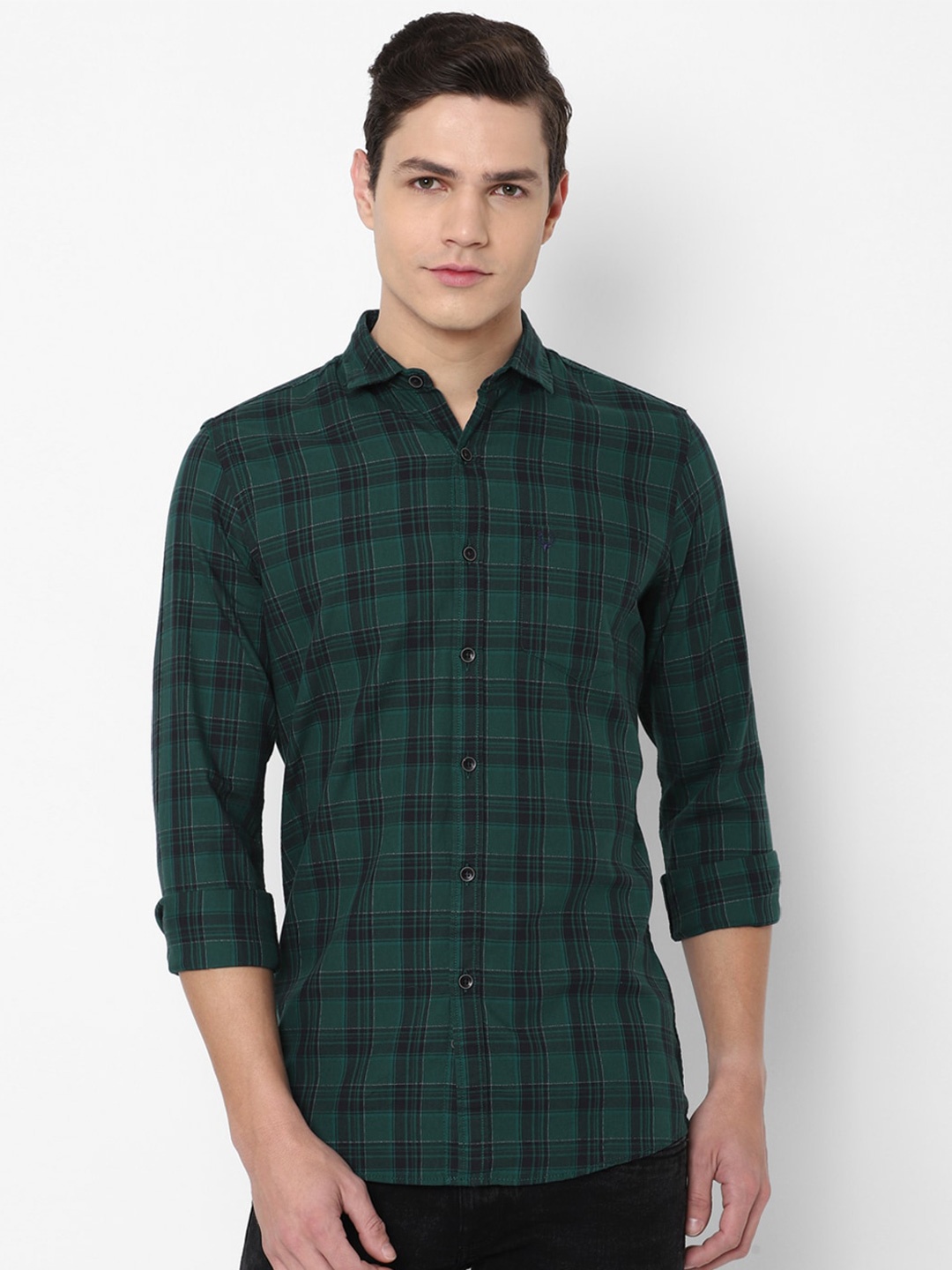 

Allen Solly Sport Men Green & Black Checked Regular Fit Pure Cotton Casual Shirt