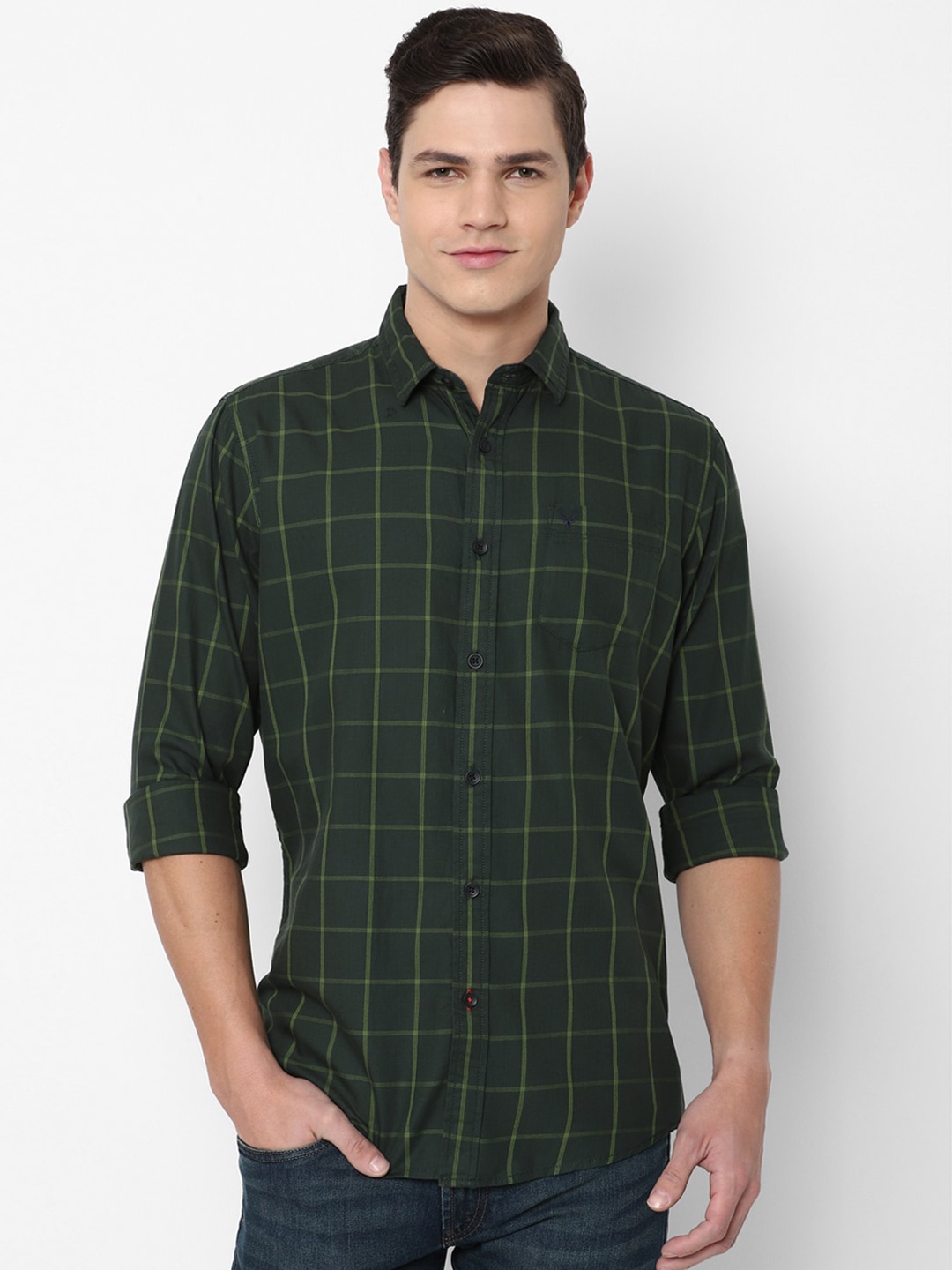 

Allen Solly Sport Men Green Windowpane Checks Checked Cotton Shirt