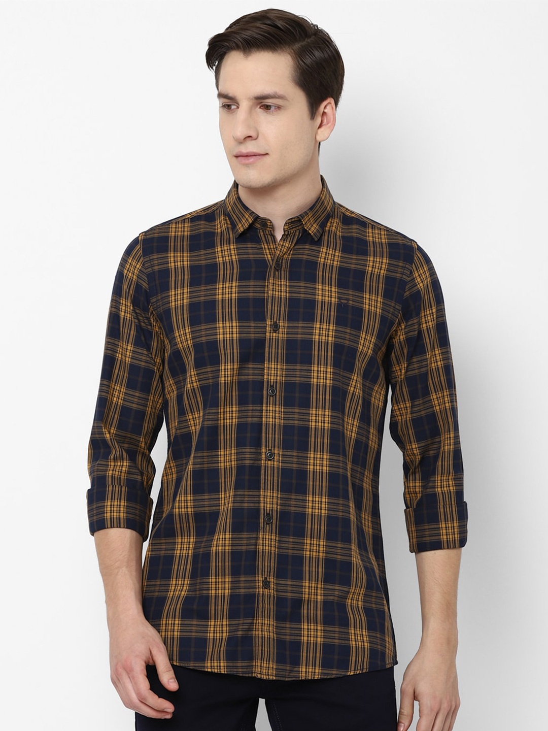 

Allen Solly Sport Men Navy Blue Regular Fit Tartan Checks Checked Casual Shirt
