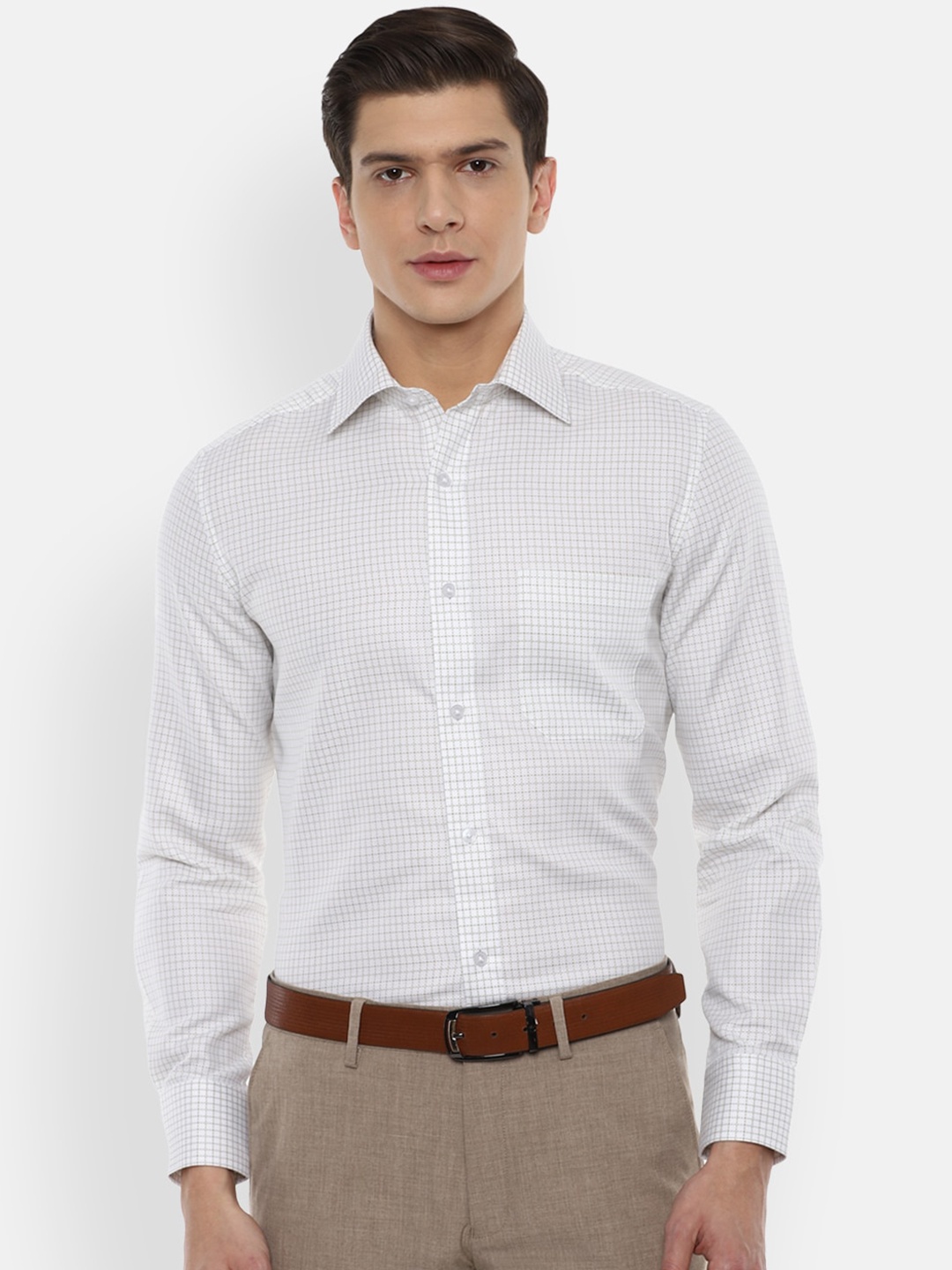 

Louis Philippe Men Grey Checked Pure Cotton Regular Fit Formal Shirt