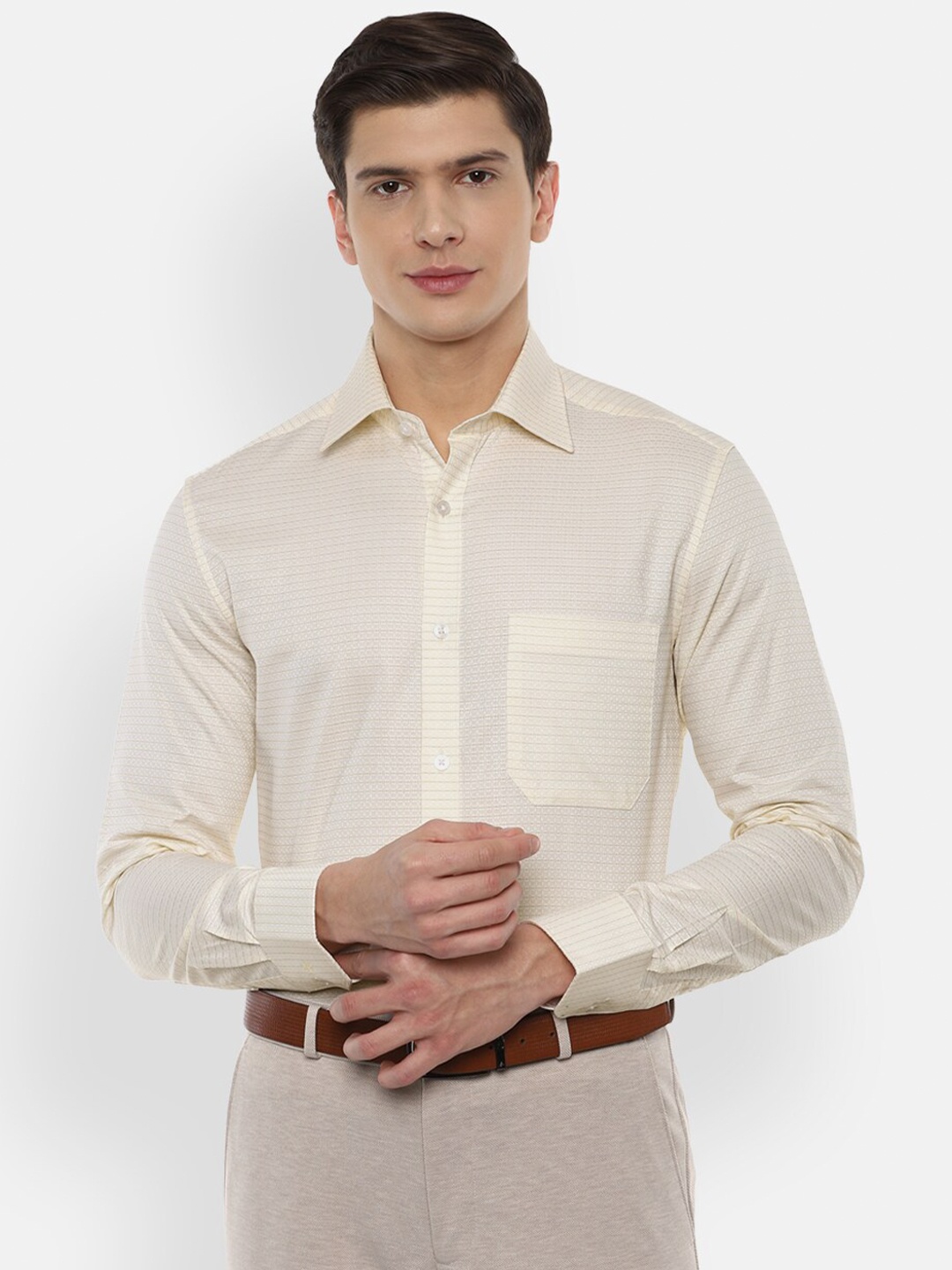 

Louis Philippe Men Cream-Coloured Printed Pure Cotton Regular-Fit Formal Shirt