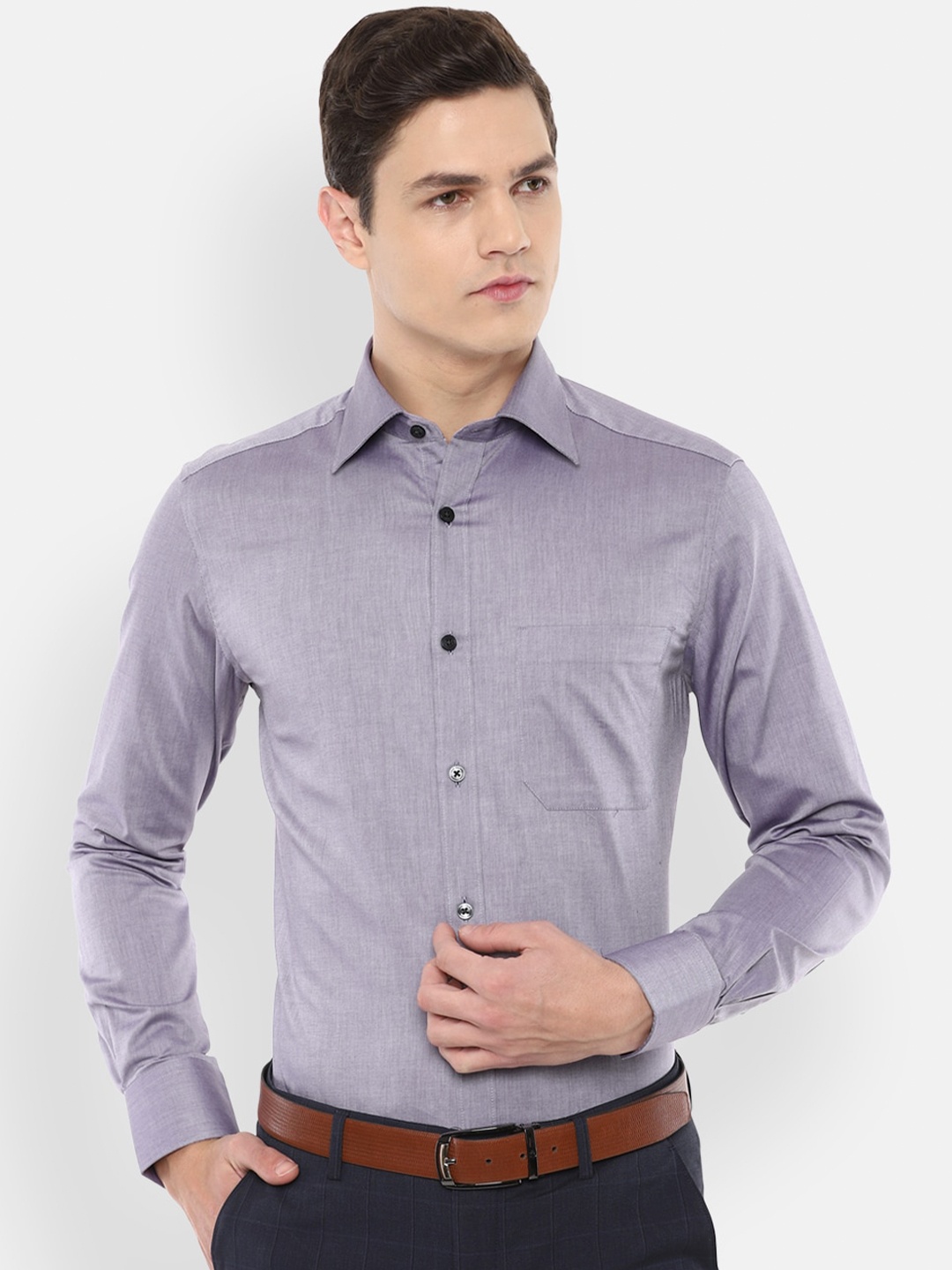 

Louis Philippe Men Purple Solid Formal Shirt