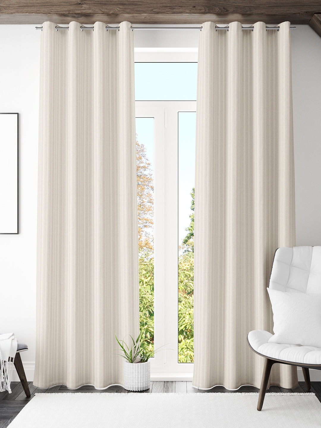 

S9home by Seasons Off White Set of 2 Striped Room Darkening Long Door Curtain