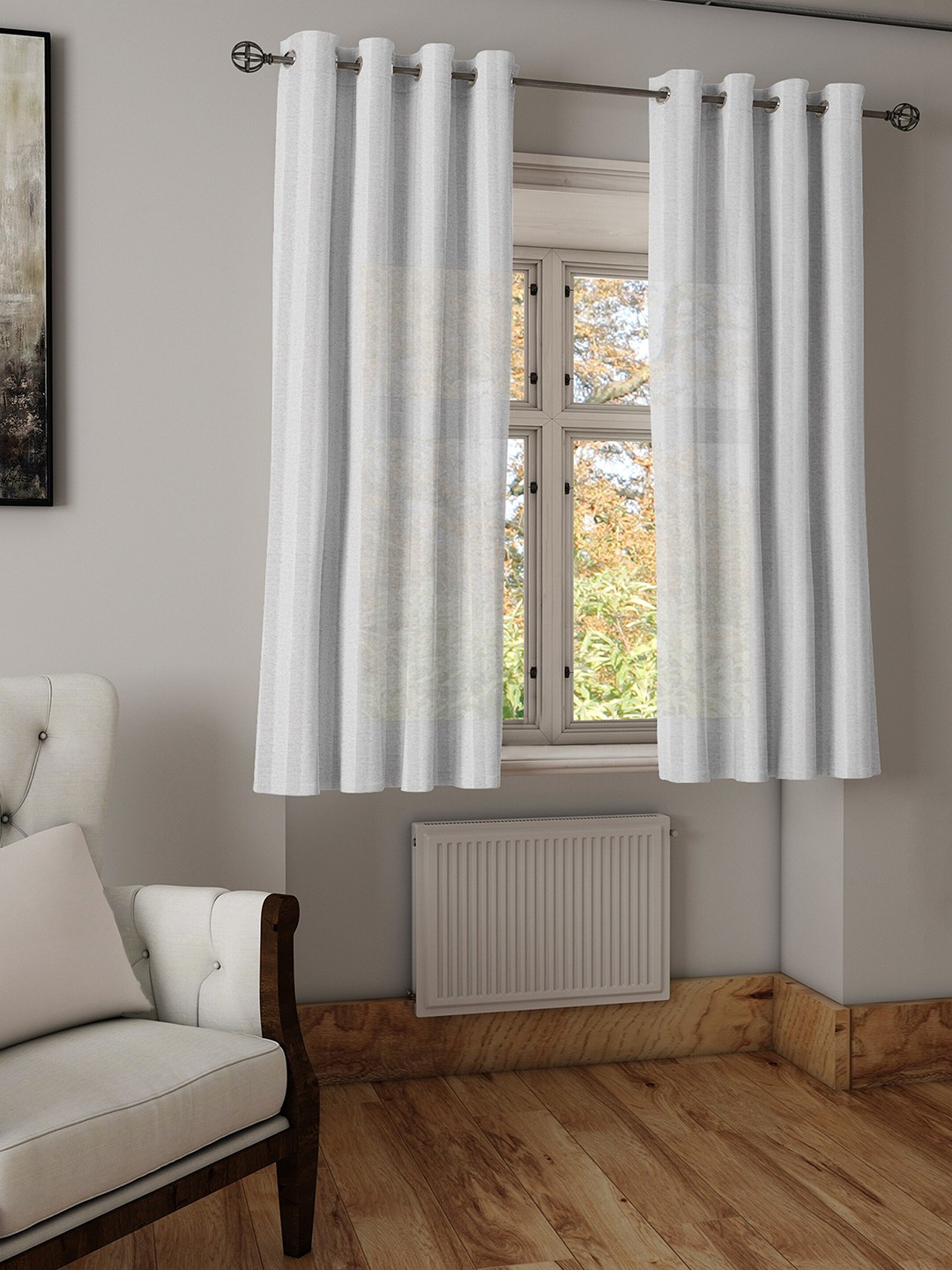

S9home by Seasons White Set of 2 Striped Room Darkening Window Curtain