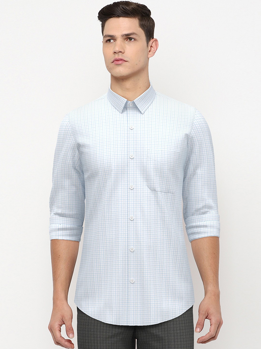 

Peter England Men Green Checked Pure Cotton Formal Shirt