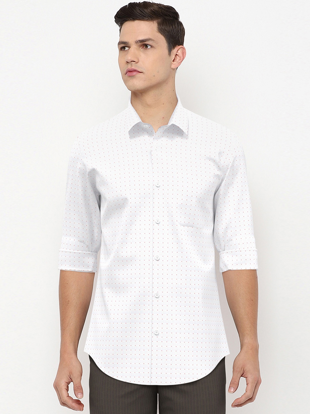 

Peter England Men White Slim Fit Printed Cotton Formal Shirt