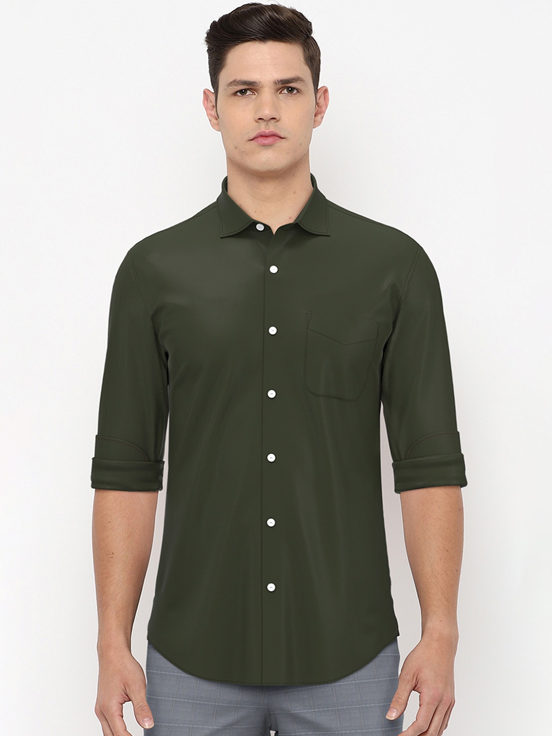 

Peter England Elite Men Olive Green Slim Fit Formal Shirt