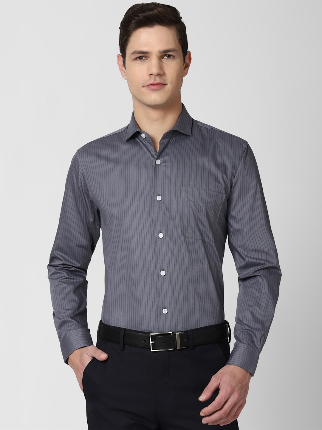 

Peter England Elite Men Grey Striped Formal Shirt