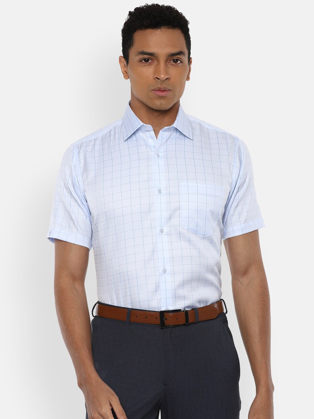 

Van Heusen Men Blue Checked Pure Cotton Formal Shirt
