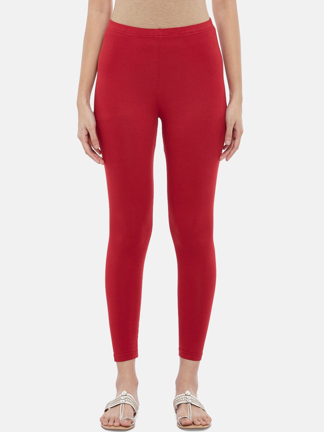 

RANGMANCH BY PANTALOONS Women Maroon Solid Ankle-Length Leggings