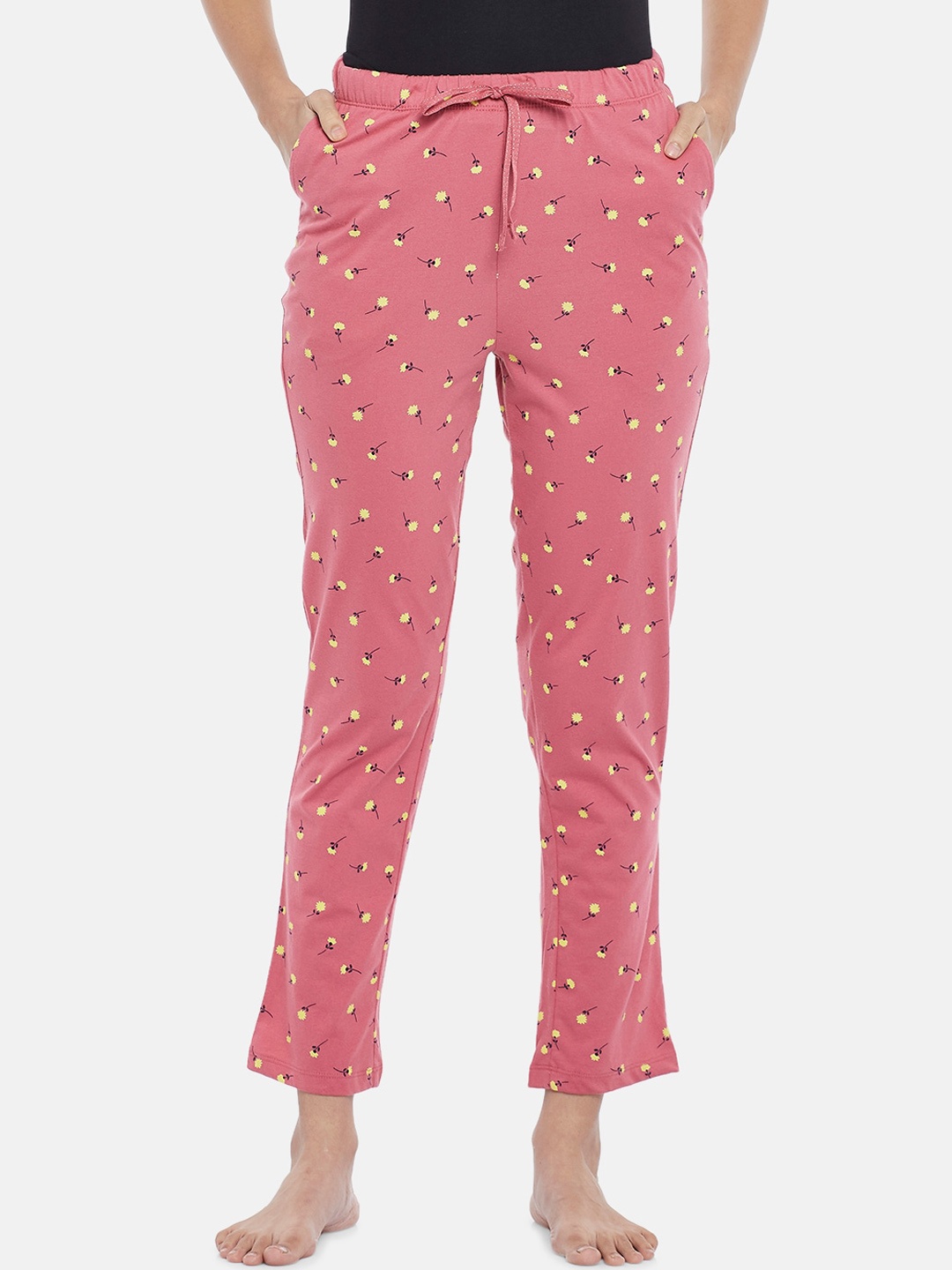 

Dreamz by Pantaloons Women Pink Floral Printed Pure Cotton Lounge Pants