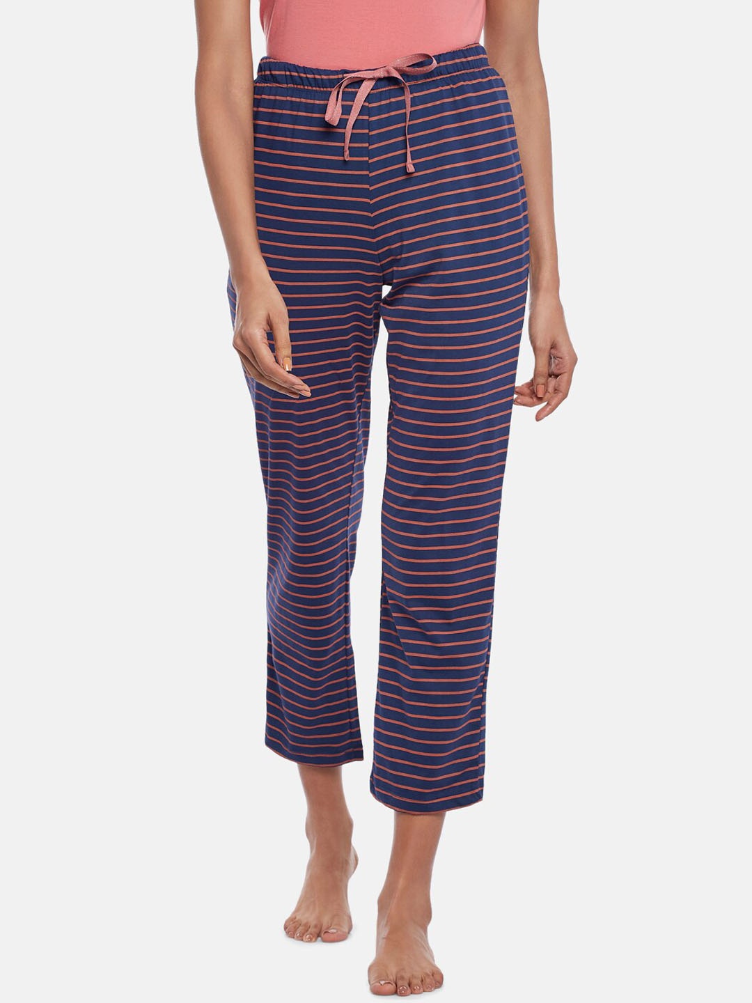 

Dreamz by Pantaloons Women Pink & Blue Striped Straight Cotton Lounge Pants
