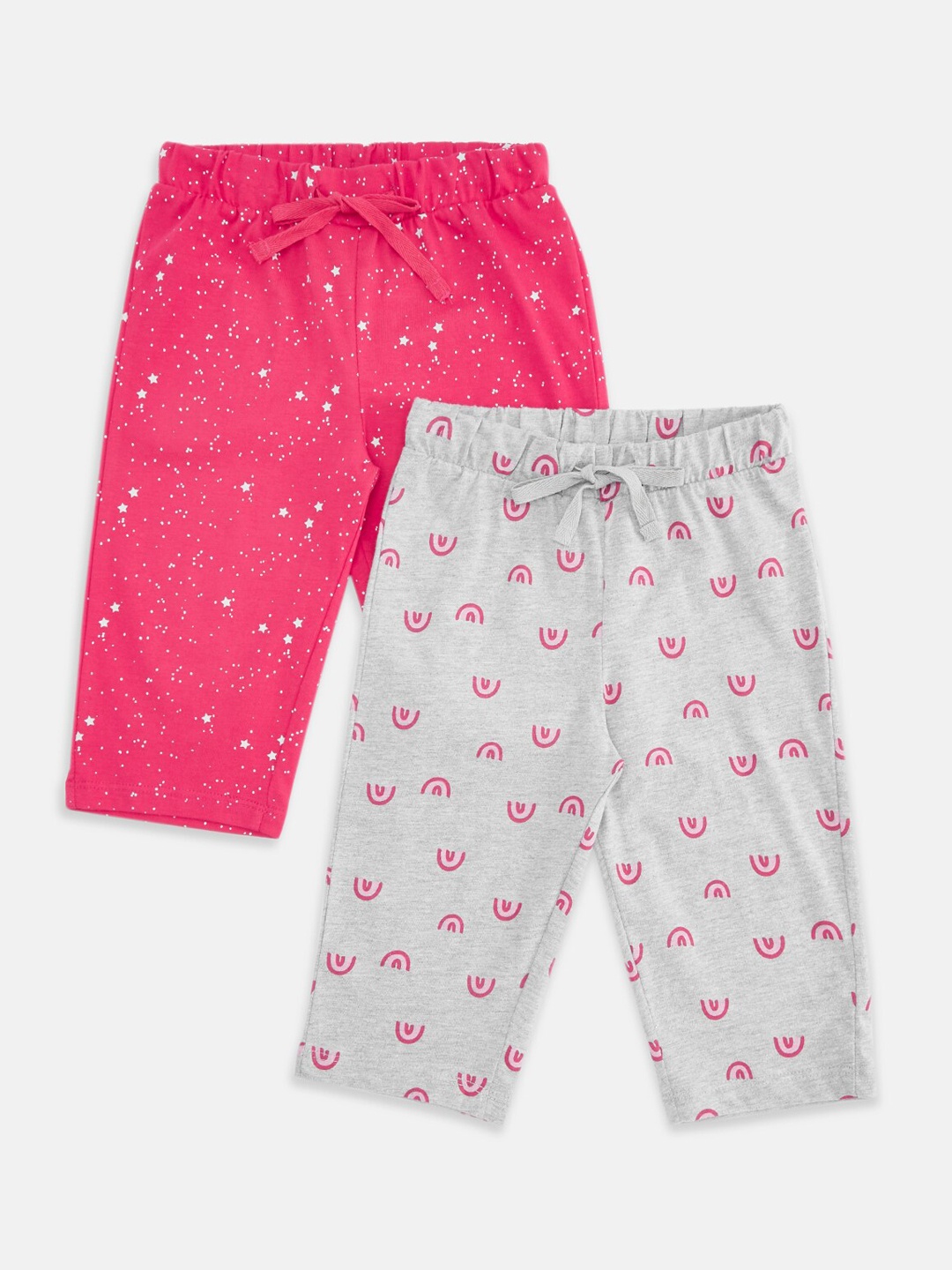 

Pantaloons Junior Pack of 2 Girls Pink & Grey Melange Printed Cotton Lounge Pants