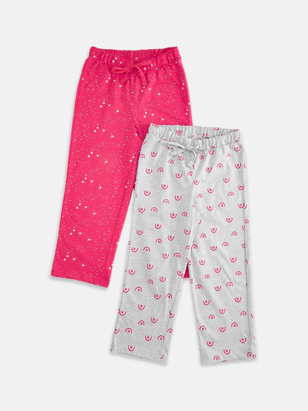 

Pantaloons Junior Girls Pink & Grey Pack of 2 Printed Lounge Pants