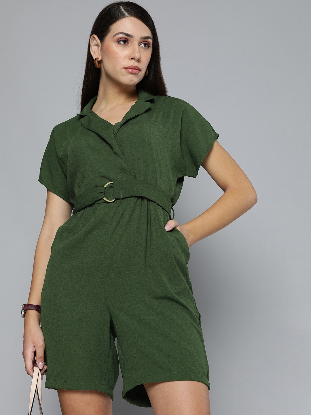 

Chemistry Women Green Solid Playsuit