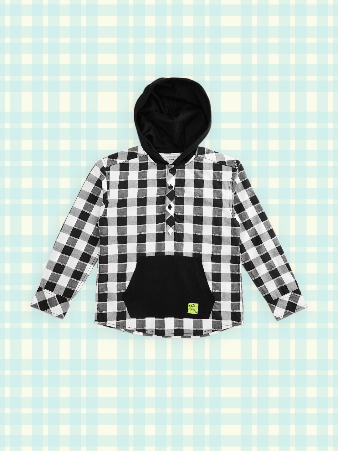 

Pantaloons Junior Boys Black Gingham Checked Pure Cotton Casual Shirt