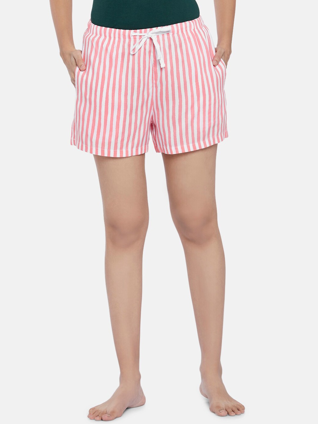 

Dreamz by Pantaloons Women Coral & White Striped Lounge Shorts