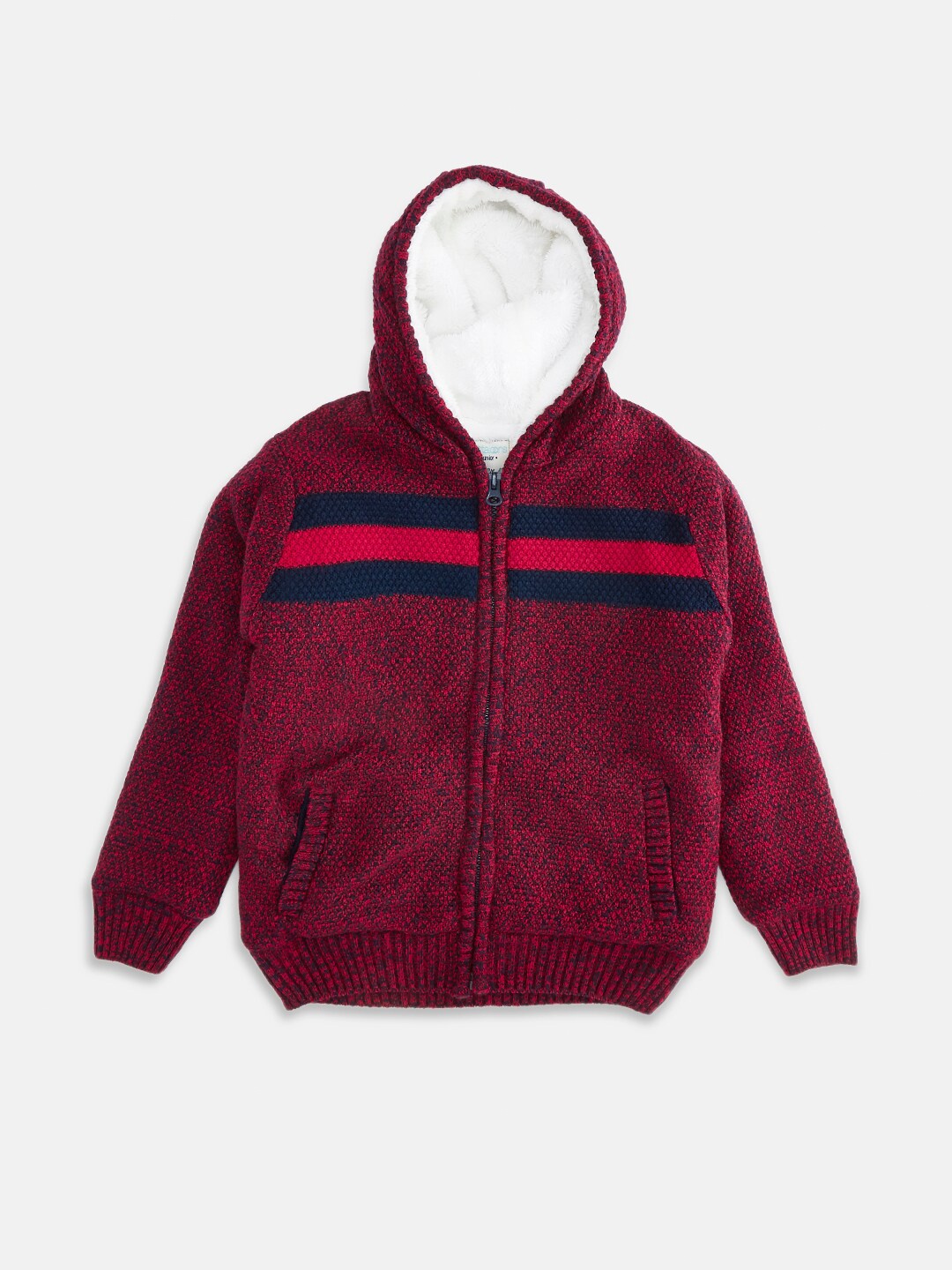 

Pantaloons Junior Boys Maroon & Navy Blue Striped Cardigan