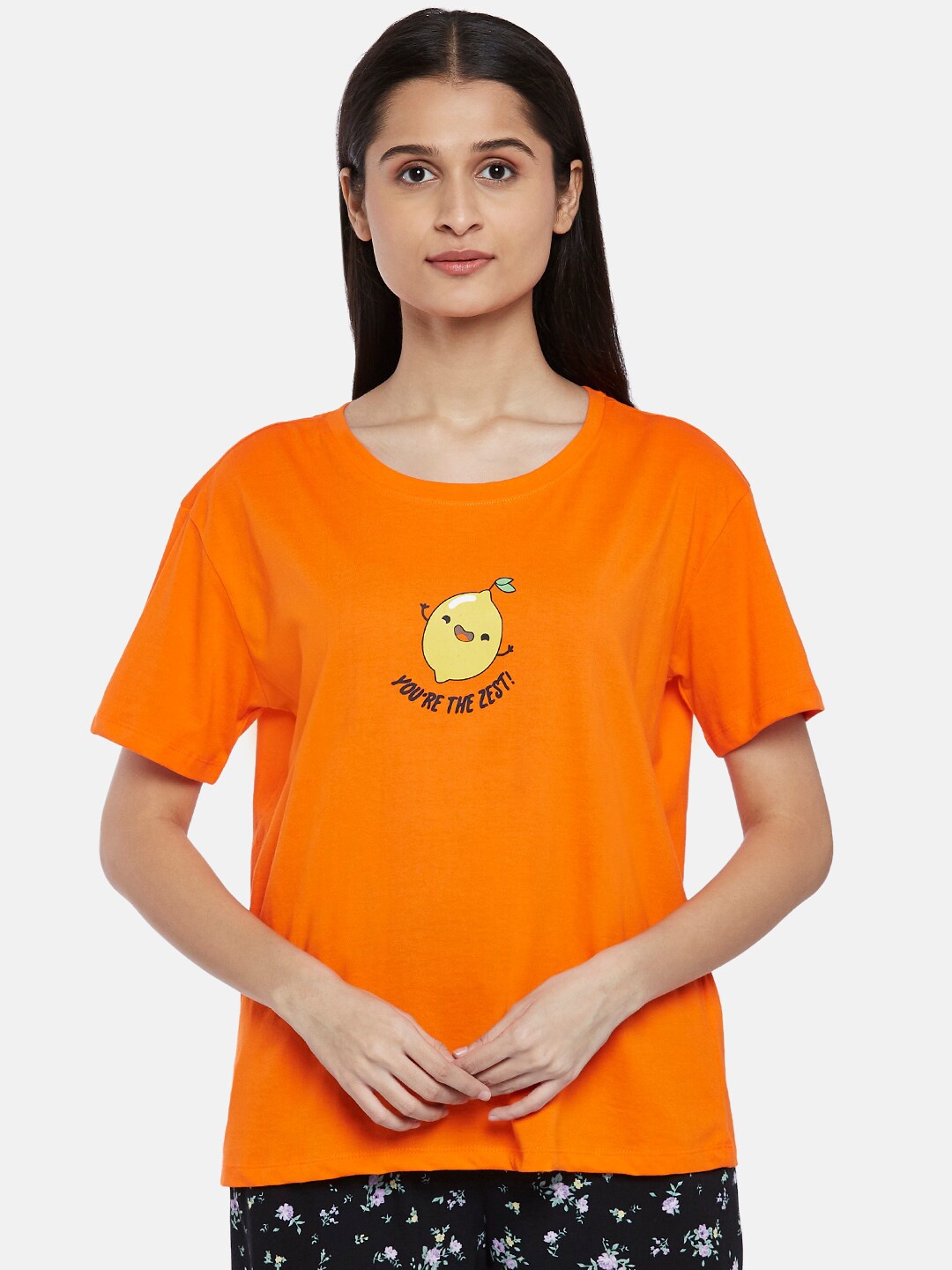 

Dreamz by Pantaloons Orange Pure Cotton Lounge tshirt