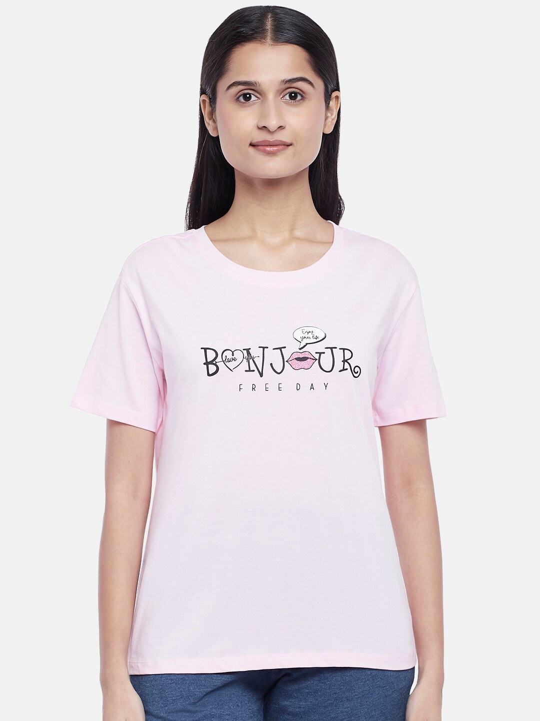 

Dreamz by Pantaloons Pink Printed Pure Cotton Lounge T-Shirt