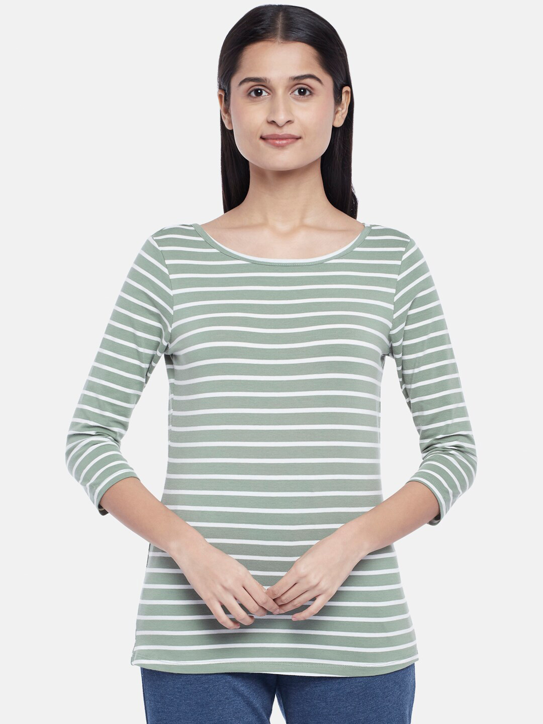 

Dreamz by Pantaloons Olive Green Striped Lounge tshirt