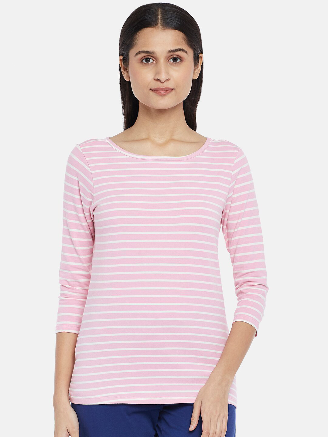 

Dreamz by Pantaloons Pink & White Striped Lounge tshirt
