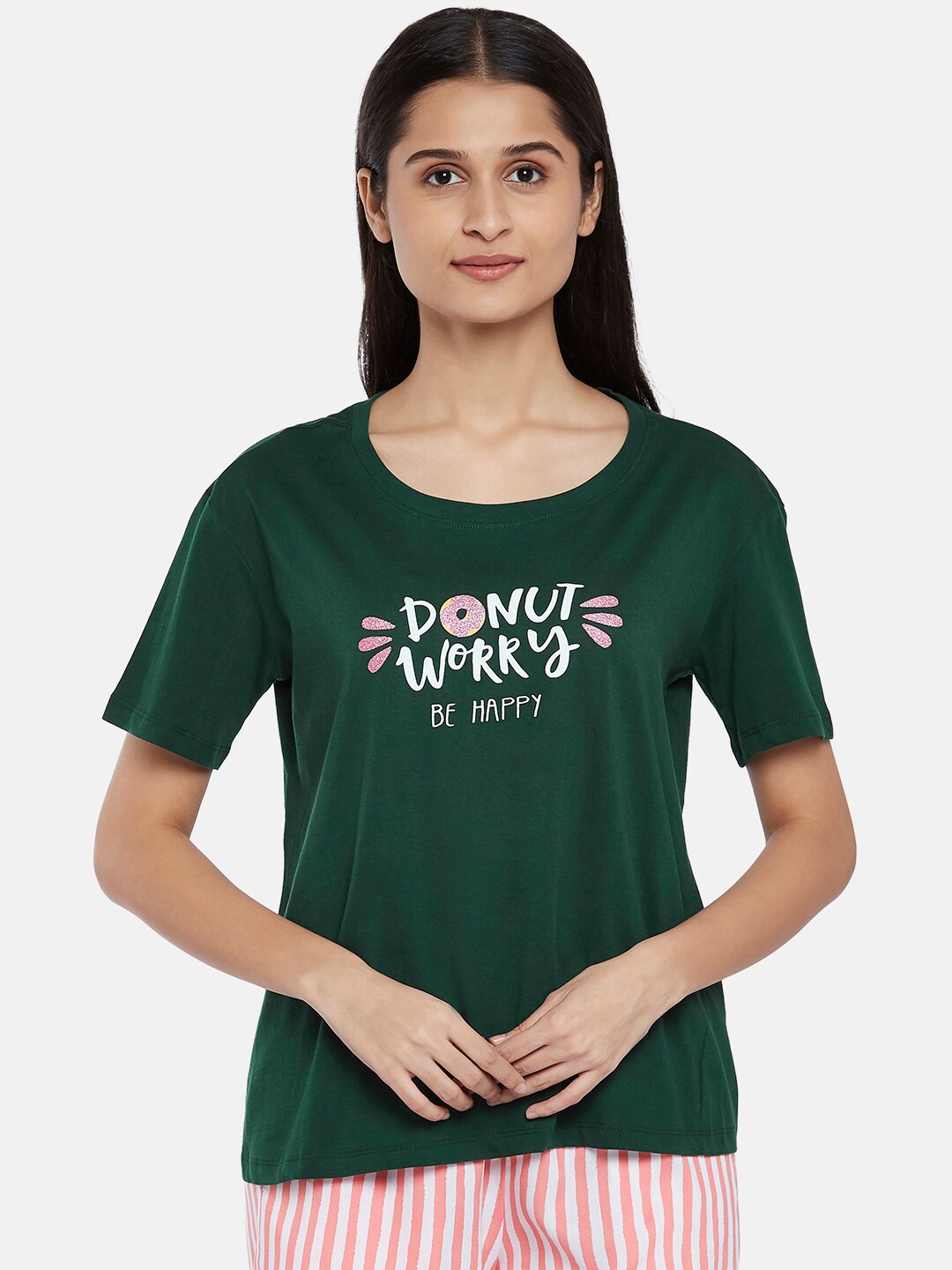 

Dreamz by Pantaloons Green Print Cotton Lounge Top