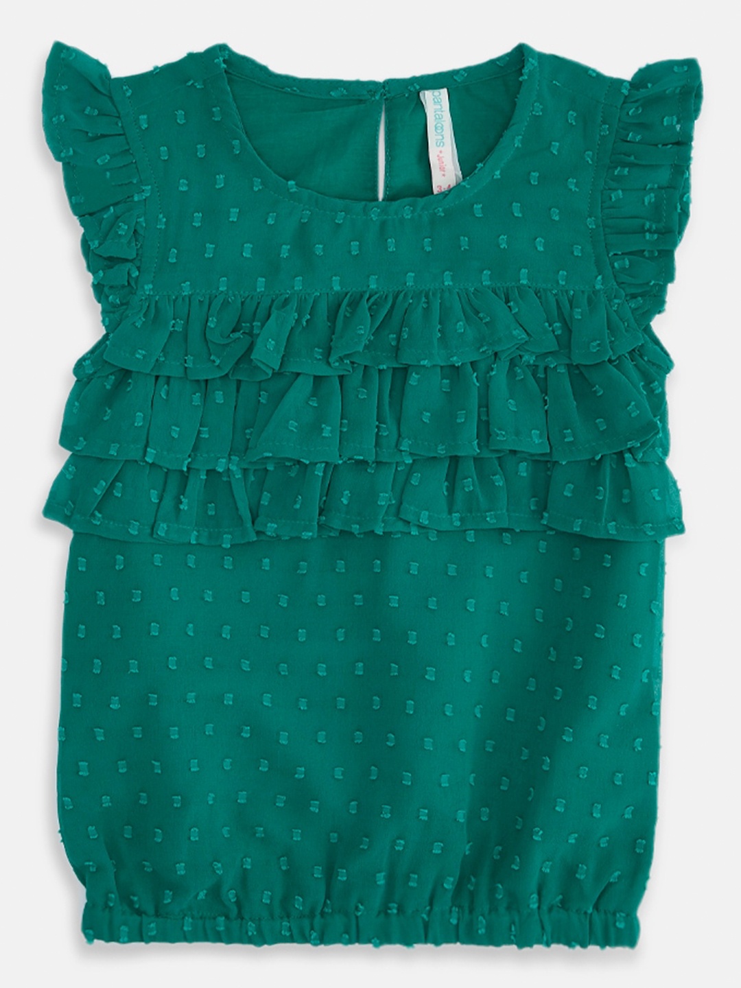 

Pantaloons Junior Green Pure Silk Georgette Blouson Top