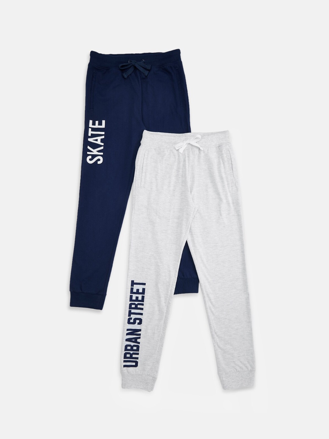 

Pantaloons Junior Boys Pack Of 2 Navy Blue & Grey Solid Pure Cotton Joggers