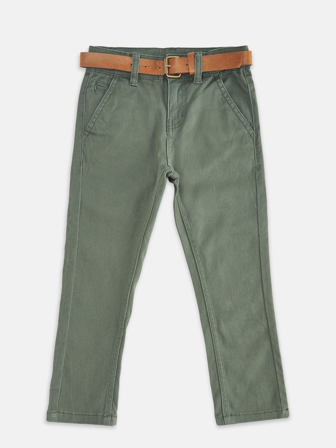 

Pantaloons Junior Boys Olive Green Solid Cotton Trousers