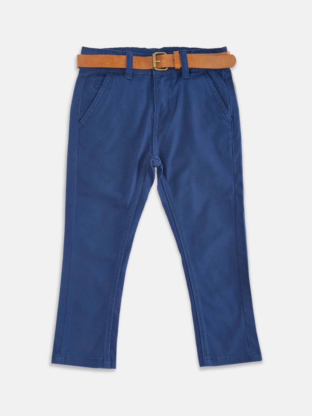 

Pantaloons Junior Boys Navy Blue Solid Regular Trousers With Belt