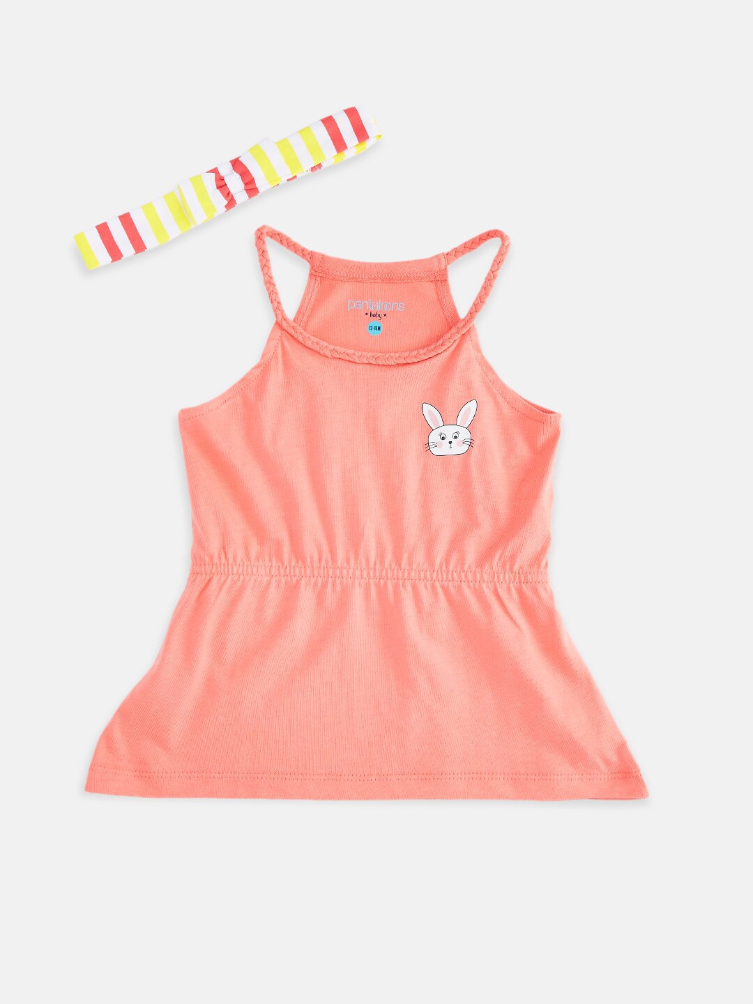 

Pantaloons Baby Girls Coral Typography Extended Sleeves Pure Cotton Pockets T-shirt