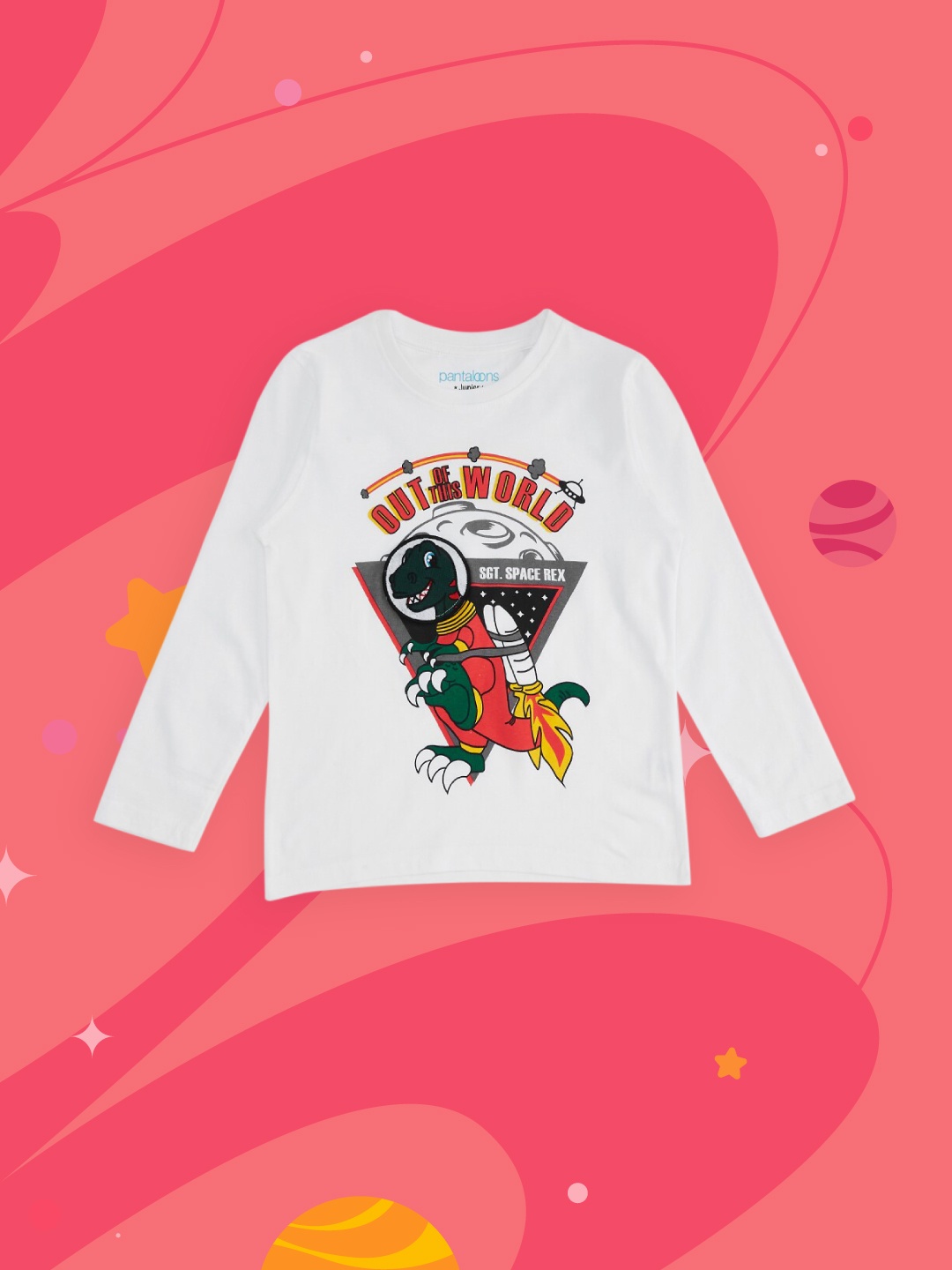 

Pantaloons Junior Boys White Graphic Printed Pure Cotton T-shirt