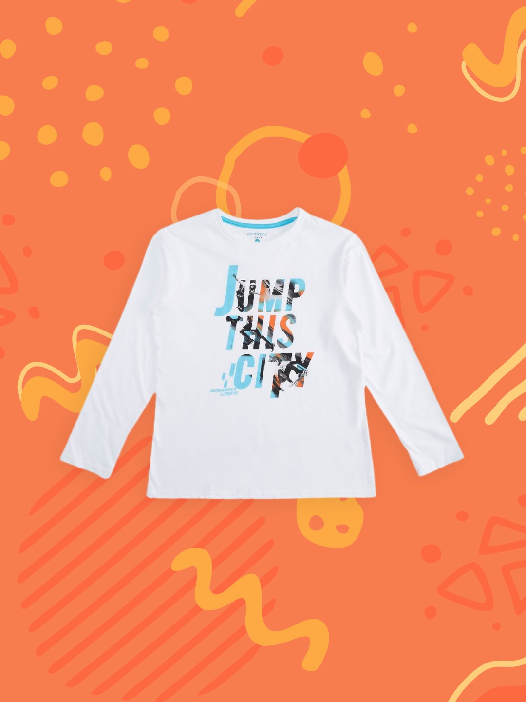 

Pantaloons Junior Boys White & Blue Typography Printed Pure Cotton T-shirt