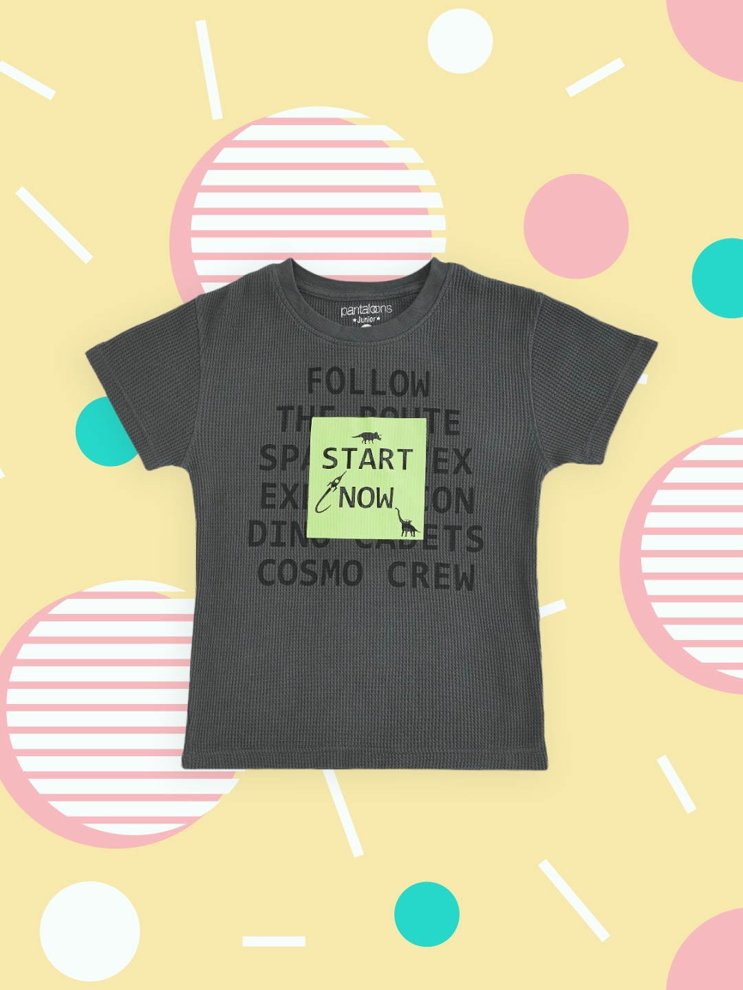

Pantaloons Junior Boys Charcoal Typography Printed Pure Cotton T-shirt