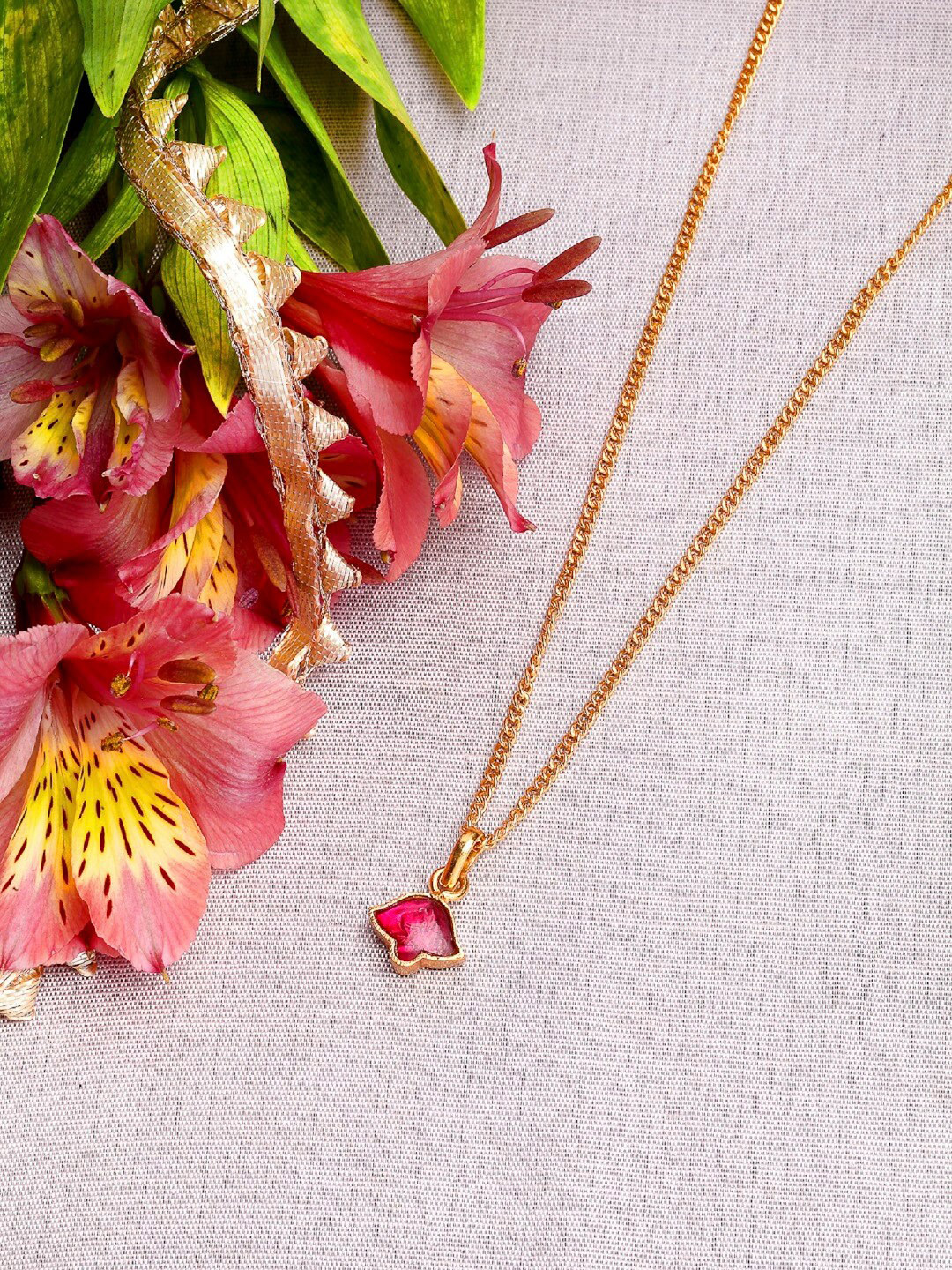 

Amaltaas Gold-Toned & Red Brass Gold-Plated Polki Lotus Necklace