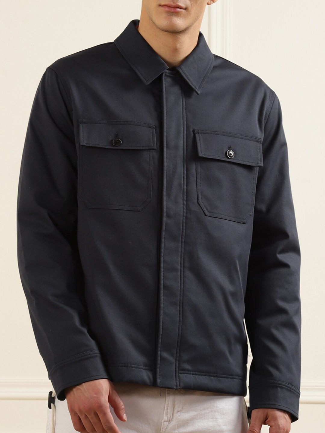 

Ted Baker Men Navy Blue Solid Lightweight Outdoor Open Front Jacket