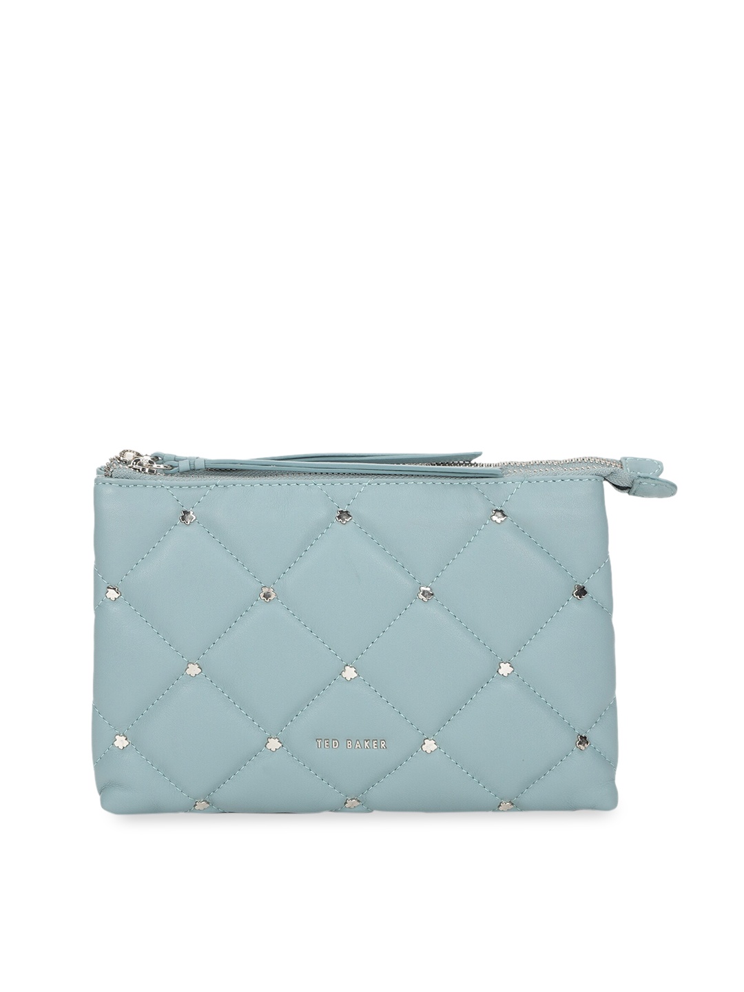 

Ted Baker Blue Embellished Leather Structured Handheld Bag with Quilted