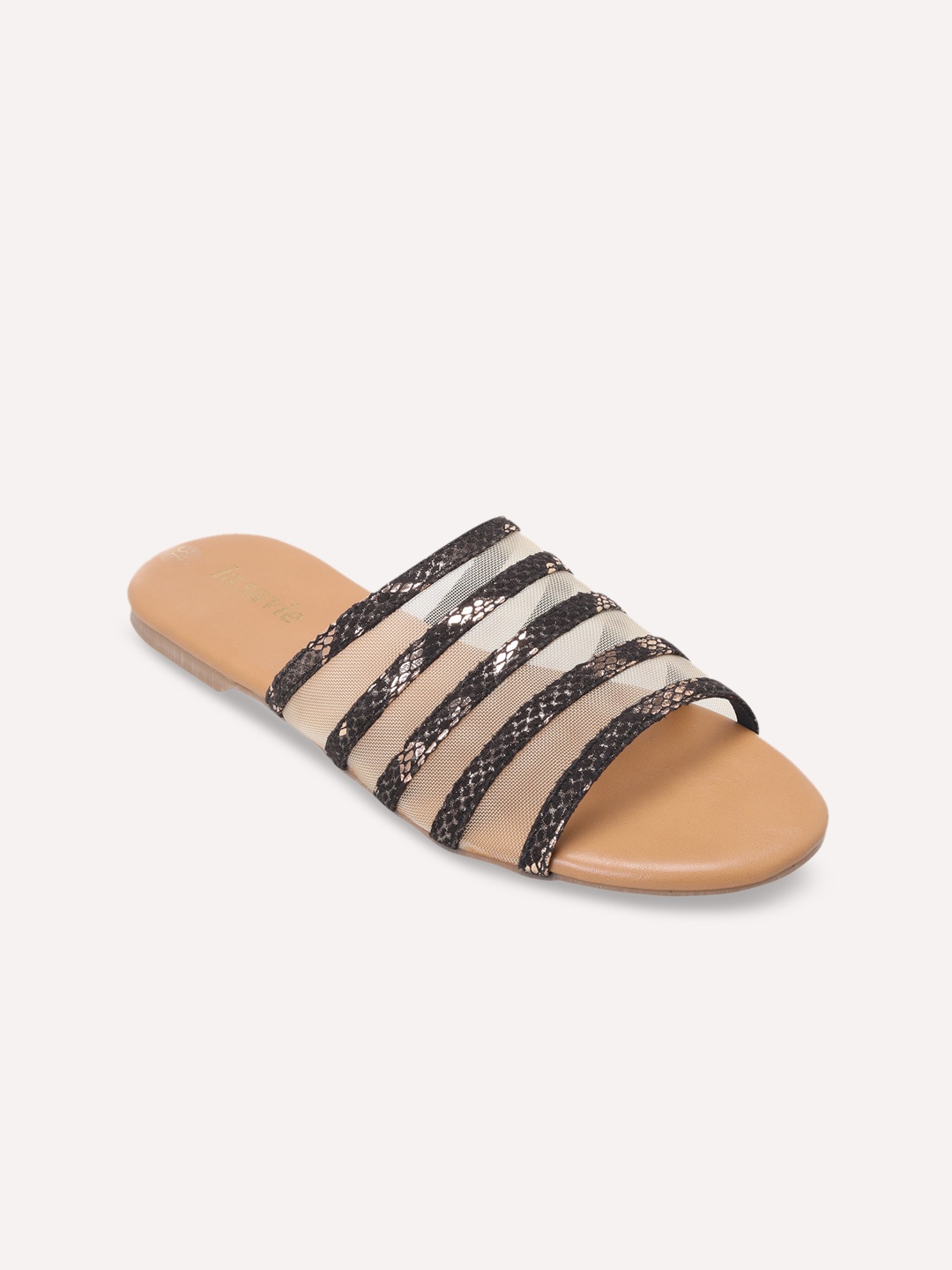 

LA SAVIE Women Rose Gold Striped Mules Flats