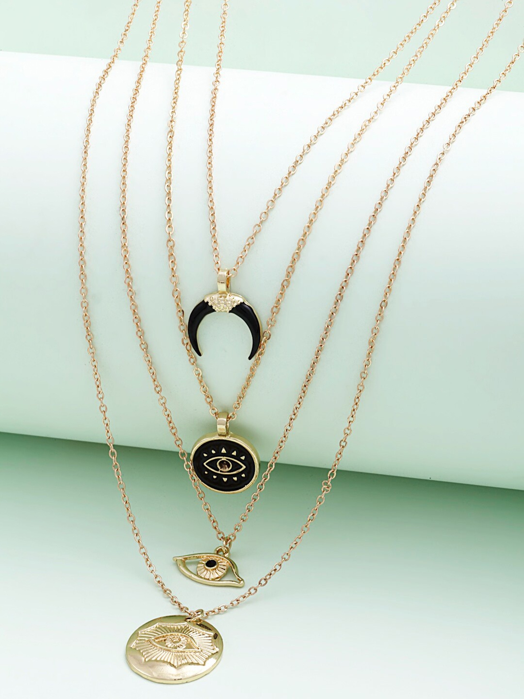 

Ferosh Gold-Toned & Black Gold-Plated Evil Eye Layered Necklace