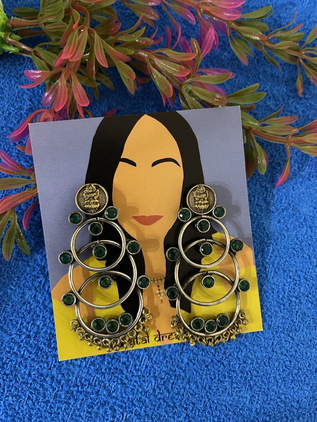 

Digital Dress Room German Silver & Green Circular Drop Earrings