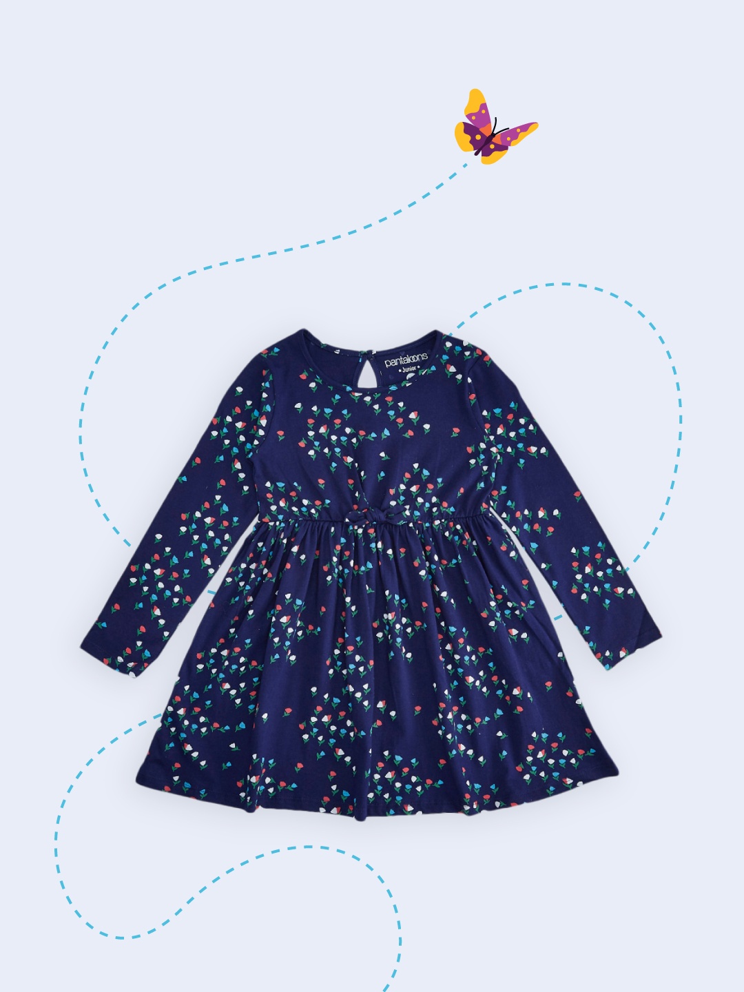 Pantaloons Junior Navy Blue & Pink Floral Dress