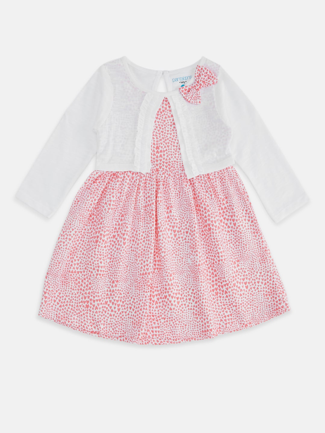 

Pantaloons Baby Peach-Coloured & White Layered A-Line Dress